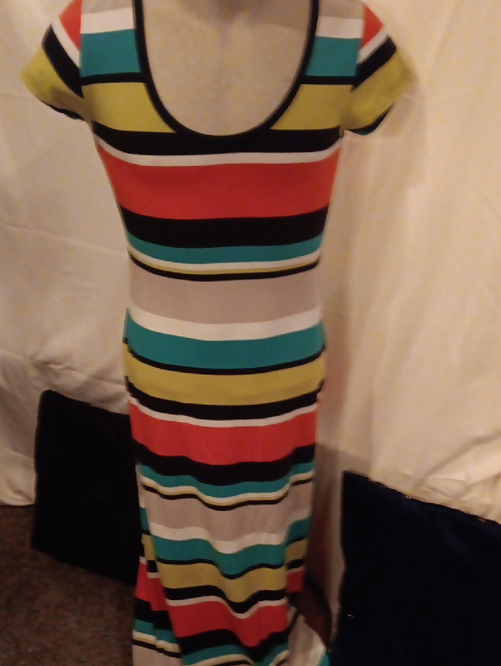 Striped Scoop-Neck Maxi Dress in Teal, Red, Yellow